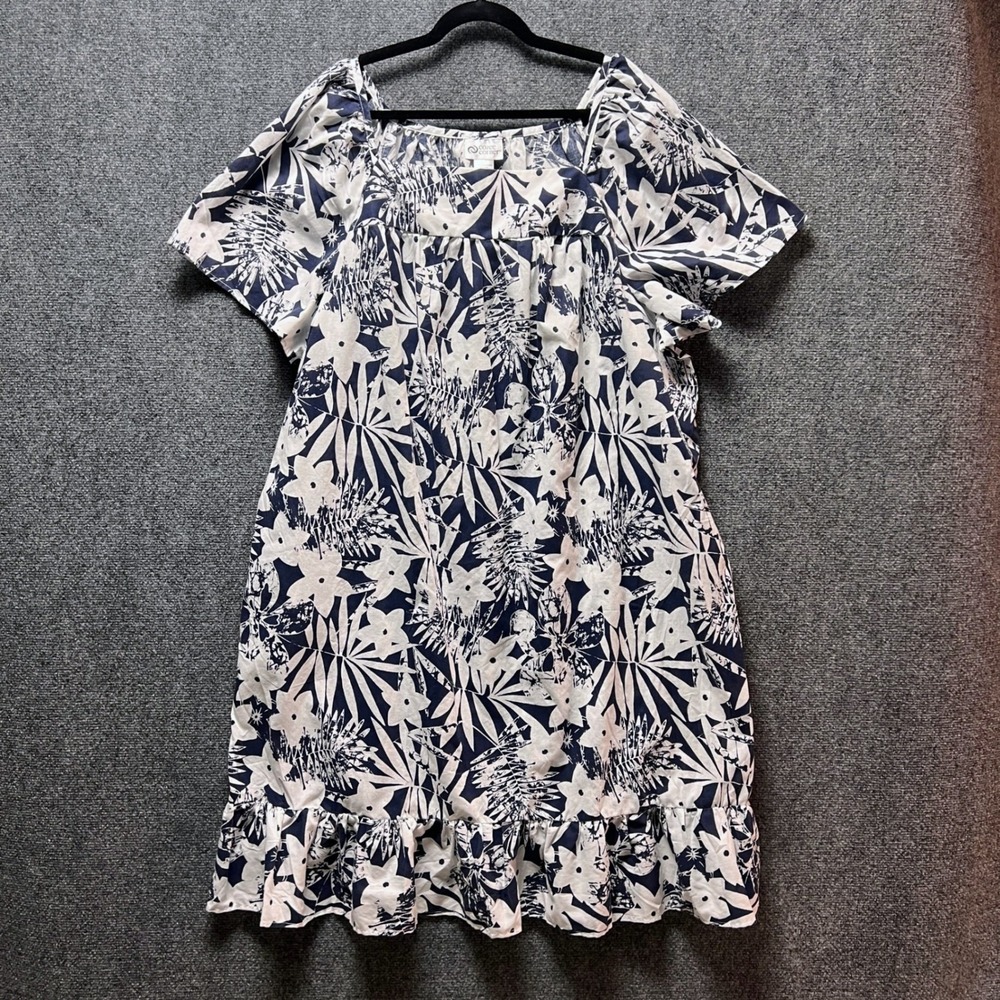 Cozee Corner Womens 3X Tropical Floral Muumuu Dress Navy Blue White Pocket